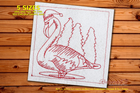 Christmas Flamingo Bird Redwork for Apparel Projects