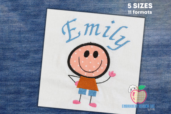 Cute Boy Saying Hi Applique for Kids: A Playful Embroidery Design for Business Use