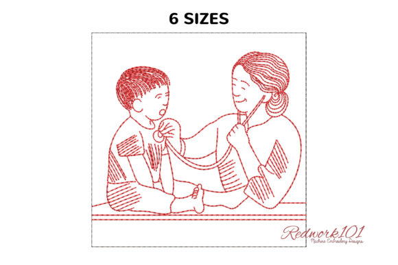 Female Doctor Doing Examination Redwork