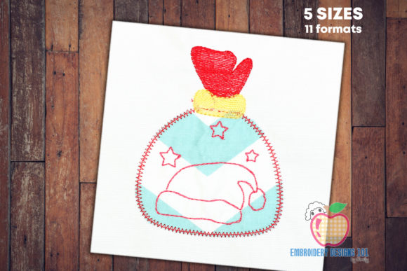 Gift Bag of Santa in Red Applique for Embroidery Projects