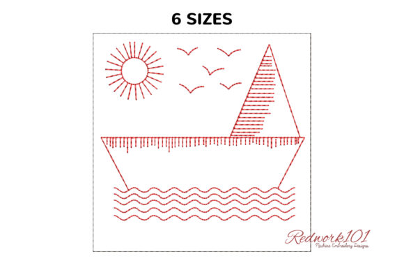 Paper Craft Boat Origami Toy Redwork for Embroidery