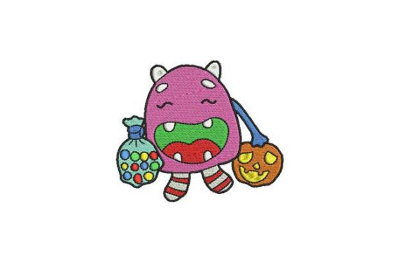 Pink Trick or Treat: A Playful Embroidery Design for Business Use