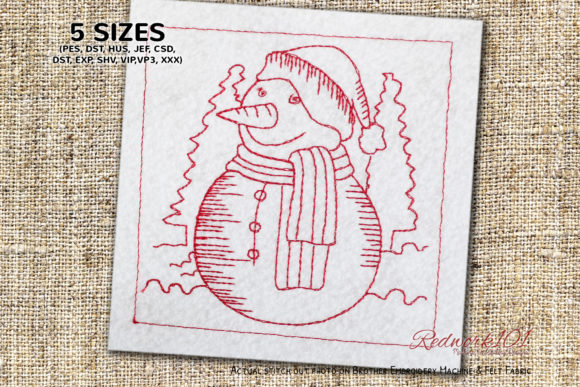 Snowman with Scarf and Hat Redwork: A Cozy Holiday Embroidery Design
